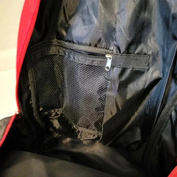 Head Backpack Adjustable Straps 5 Zipper Areas Red Black White 18" x 13" x 8.5" - Picture 5 of 5